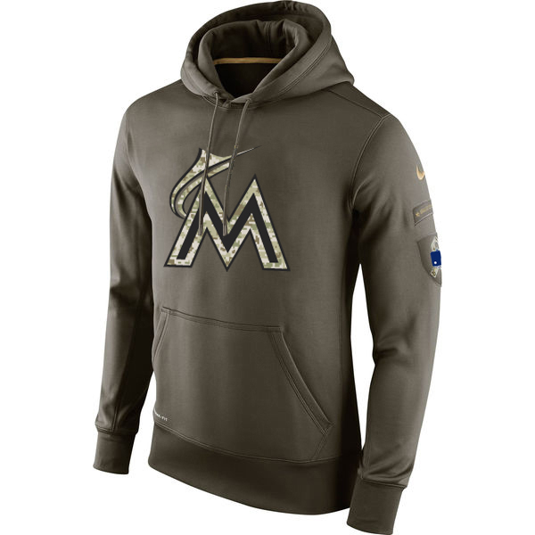 MLB Men Miami Marlins Nike Olive Salute To Service KO Performance Hoodie Green